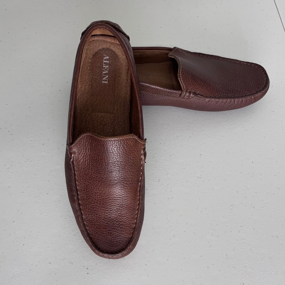 Alfani Men Pebble Brown Leather Loafers size 11M